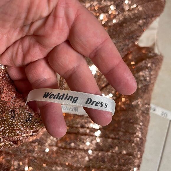 Rose Gold Sequin Formal Cocktail Wedding Dress Large/XL - Picture 14 of 16